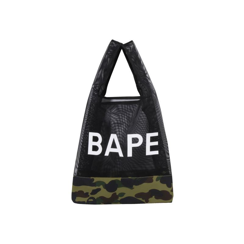 A Bathing Ape Camouflage Patchwork Mesh Large Capacity Fabric Tote Bag Unisex Tote Bag Green Yellow 0ZXBGM009891Q Green