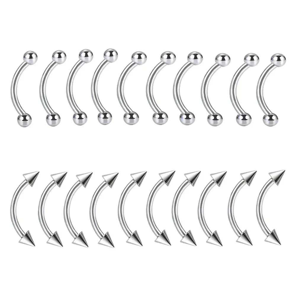 10/20pcs Surgical Steel Eyebrow Ring 3mm Ball Cone 6/8/10/12/14mm Curved Barbell Bar Ear Body Piercing