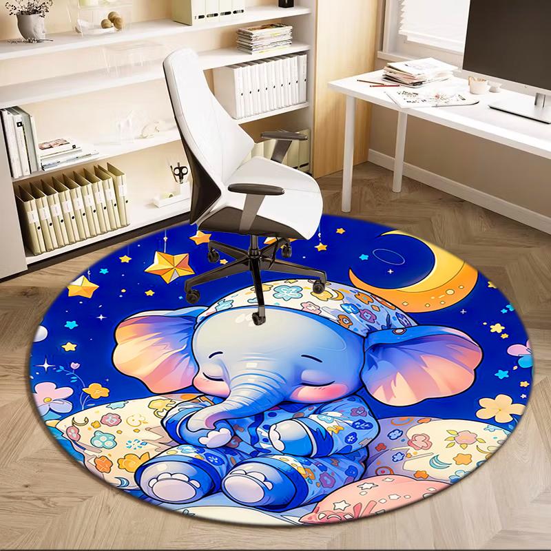 1Pc elephant theme Printed circular carpet, home door mat, outdoor travel protection carpet A4