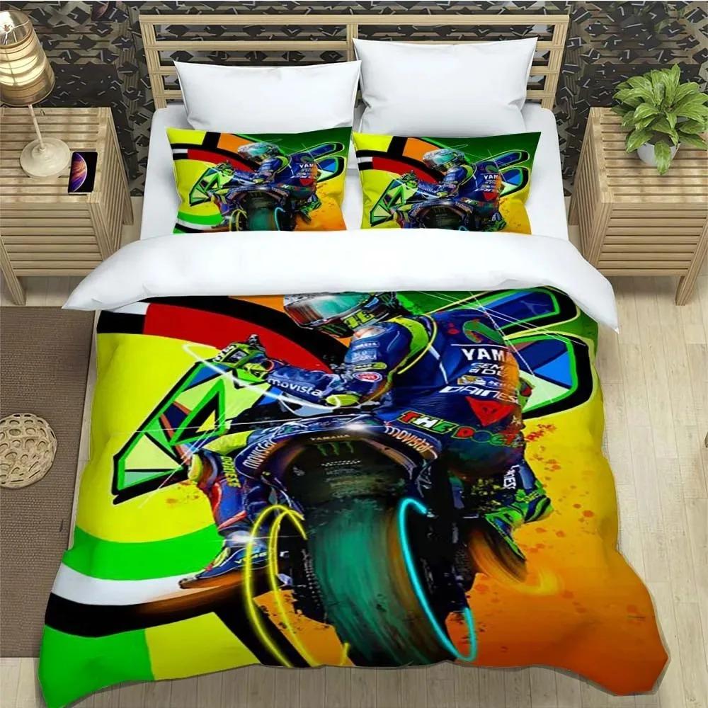 3D-gedrucktes Motorrad-Flotten-VR-46 Bettbezug Kissenbezug Bettwäsche-Set Einzelbett Doppelbett King für Kinder Erwachsene Schlafzimmer