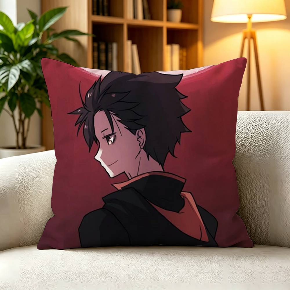 N-Natsuki Subaru ReZero Isekai Anime Pillow Case Square Double-Sided Sofa Cushion Cover Bedroom Bedside Pillow