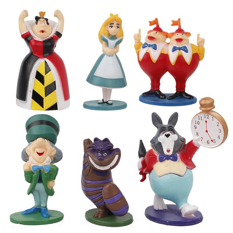 Set da 6 Pezzi Personaggi Cartoni Animati Anime Le Avventure di Alice nel Paese delle Meraviglie Action Figure PVC Giocattoli Modello da Collezione Bambola Decorazione Torta Regali