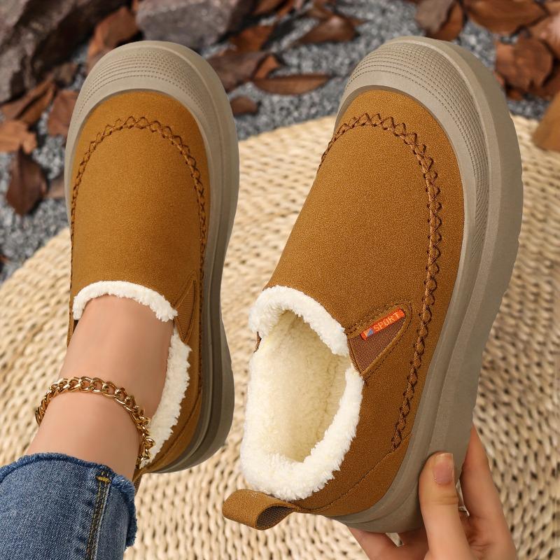 Slip-on Shallow-mouth Snow Boots, Fleece-lined Thickened Short Boots, Cold-proof Warm Winter Shoes.