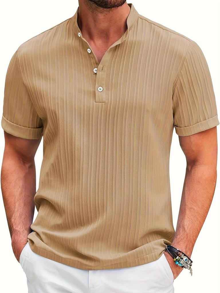 2024 Men's Retro Cotton Linen Striped Henley Casual Shirt
