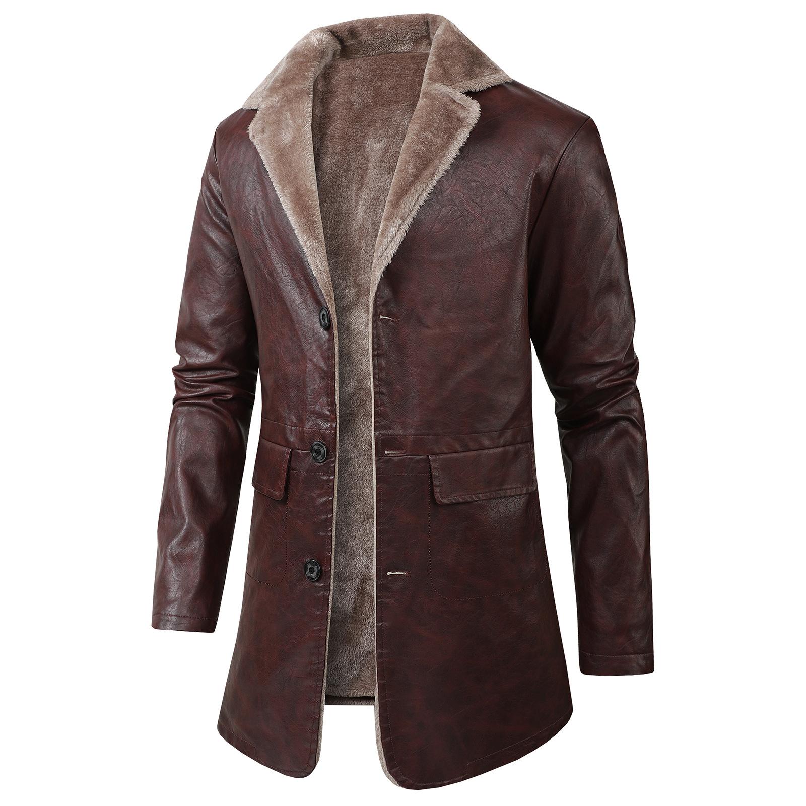 

Men s Mid-length Leather Jacket for Middle-aged and Young People In Autumn and Winter Business Plush Lapel Suit Plush Jacket for Men S