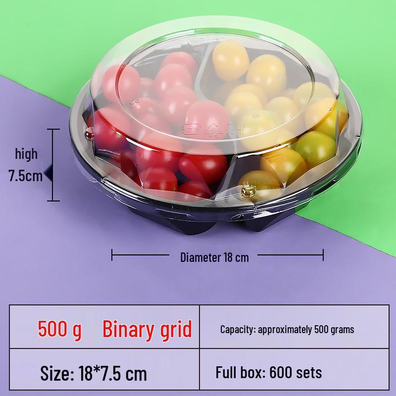 Transparente runde Einweg-Salatschale mit dreigeteilter Obstschale