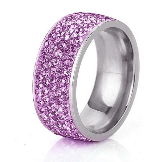 European American 8MM 5-Row Rhinestone Versatile Stainless Steel Fashion Ring No. 6 фиолетовый