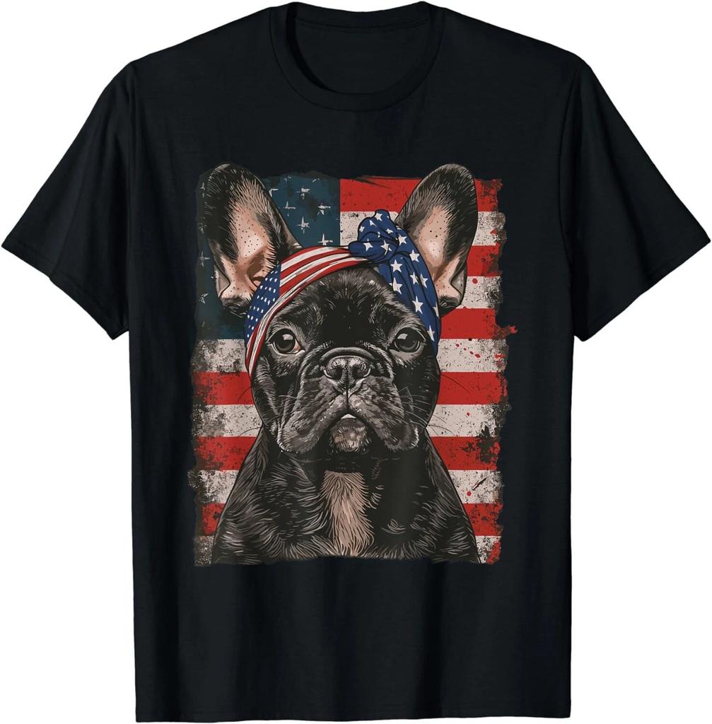 Französische Bulldogge Patriotisch 4. Juli USA Amerikanische Flagge Geschenk Unisex T-Shirt