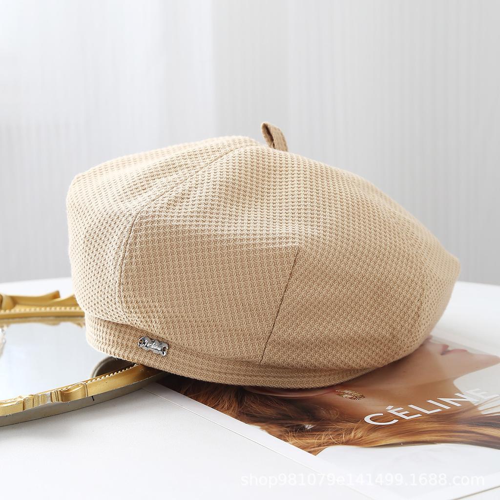 Metal small standard versatile fine grid beret women's early autumn breathable face small retro literary painter hat