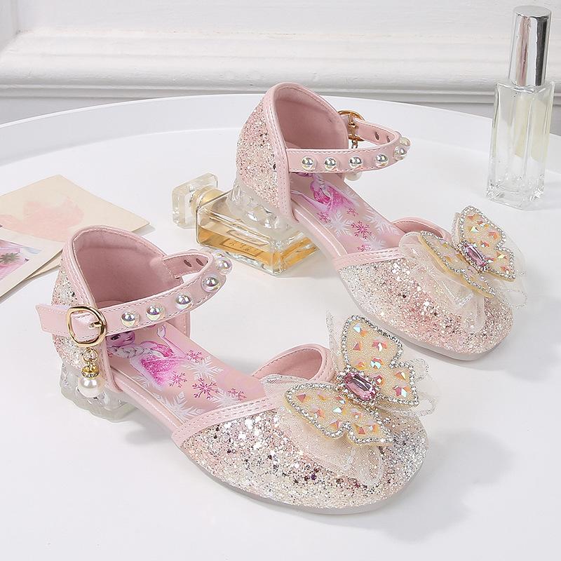 New Summer Girls Sandals with Soft Soles, Closed-Toe Princess Shoes, Rhinestone Children s Shoes, Girls Crystal Shoes 25 розовый