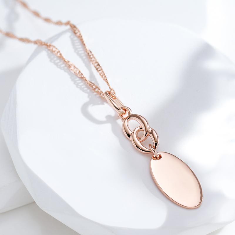 Smooth Gold Color Oval Pendant Necklace Personality Women Jewelry Match Earrings