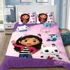 G-Gabby Cartoon Dollhouse Bedding Set Printed Bed Set Duvet Cover Sheet Pillowcase Bed Soft Quilt Cover Full Queen King Size
