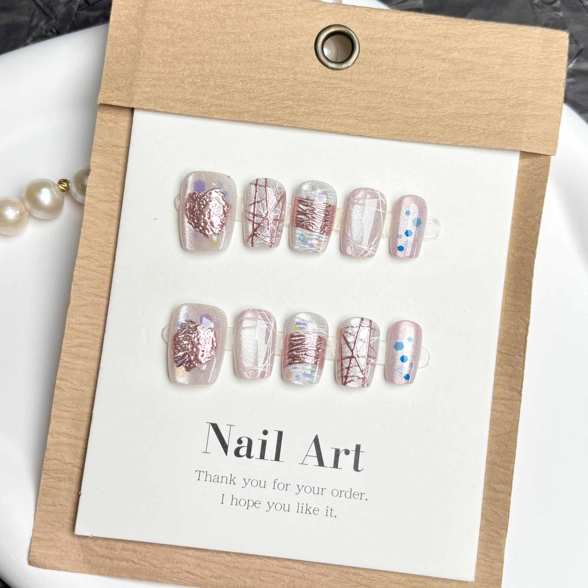 

Розовый Кварц Розовое Золото Кристалл Кошачий Глаз Ногти - Мечтательный Сладкий Камень Духа, Розовый Гибискус Стиль Черного Воина