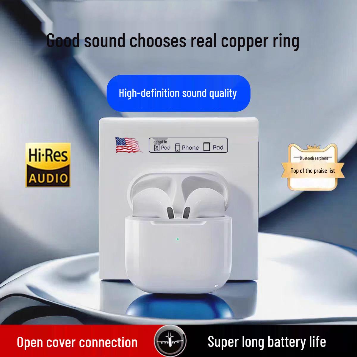 

2025 Pro4 Wireless Bluetooth Noise-Cancelling Sport Earphones, 4th Gen, In-Ear, Compatible with Apple & Android. Apple Wired [White] Crystal Box