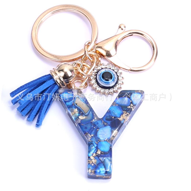 Cross-Border English Alphabet Resin Keychain with Gold Foil Demon Eye Pendant for Girls' Bags and Backpacks