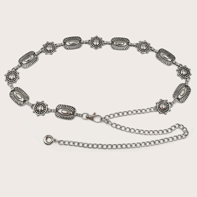 

Винтажный резной цветочный пояс на талию, украшение на платье, пояс для женщин и девочек, высокое качество, регулируемая цепочка на талию в стиле панк, подарки серебряный