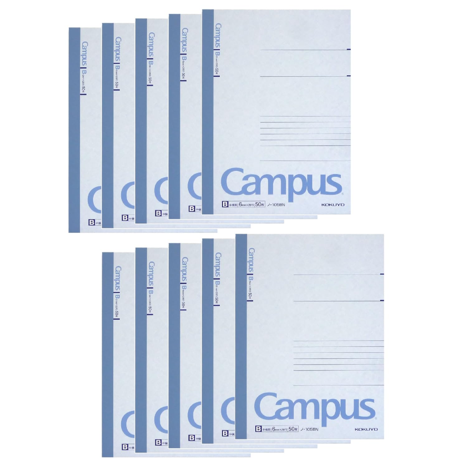 KOKUYO Campus A5 50 Notebook, size, B-ruled, sheets, 10-pack (No. 105BNX10)