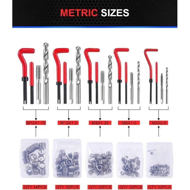 Helicoil Thread Repair Kit 320-Piece, Metric & SAE HSS Drill Bit & Tap Set for Automotive Rethreading