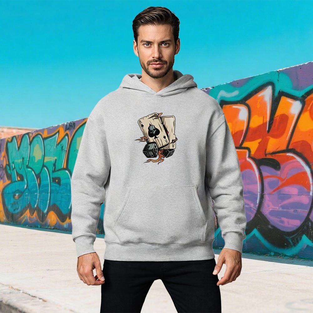 Skeleton Dice Card Printing Hoodies Womens Comfortable Loose Sweatshirts Casual Soft Pullovers Winter Fleece Warm Mens Clothes