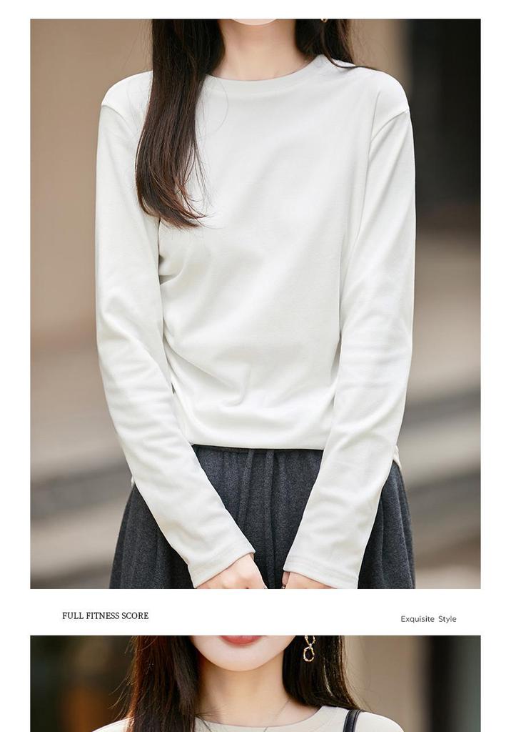 2025 Fall/Winter Women's Round Neck Pleated Double-Sided Fleece Long-Sleeve Knit Top