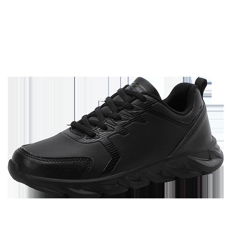 Leather sneakers women's autumn and winter waterproof and non-slip casual women's shoes all black velvet cotton shoes lightweight soft-soled travel 