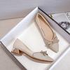 French pointed single shoes women's summer new shallow rhinestone thick heel medium heel temperament large size 40-43