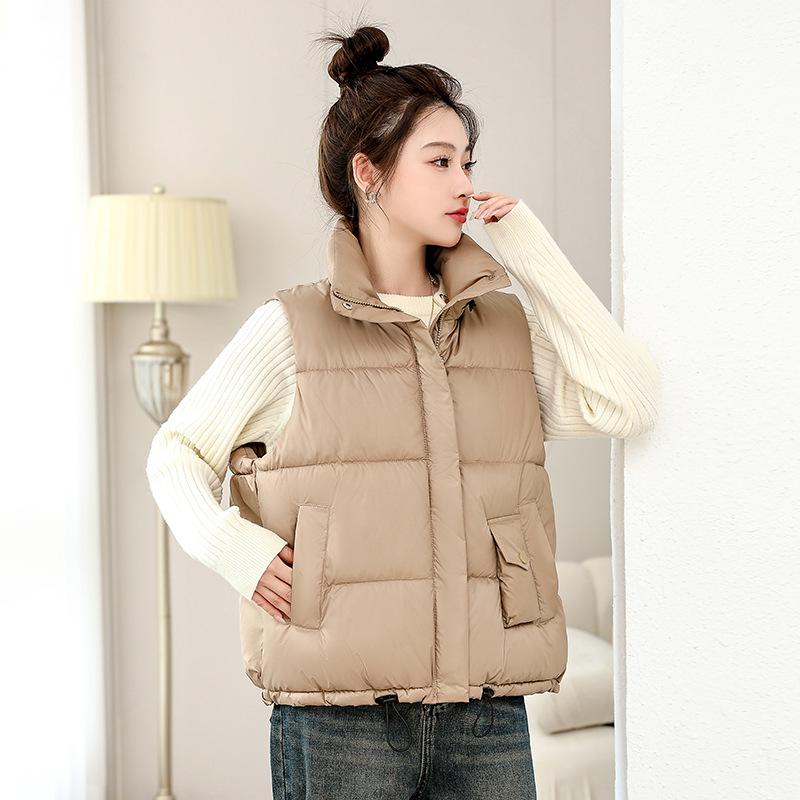 Stand-up Collar Down Cotton Vest Women's Drawstring Autumn and Winter New Loose Thickened Sleeveless Vest Jacket