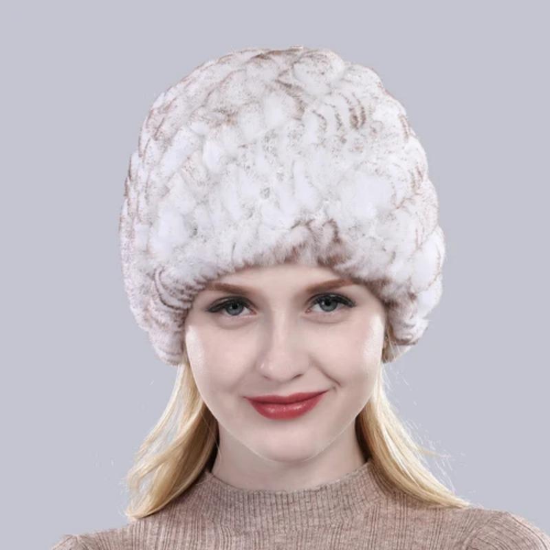 Russian Lady 100% Natural Real Rex Rabbit Fur Hats Women Kintted Outdoor Rex Rabbit Fur Hat New Warm Real Fur Caps