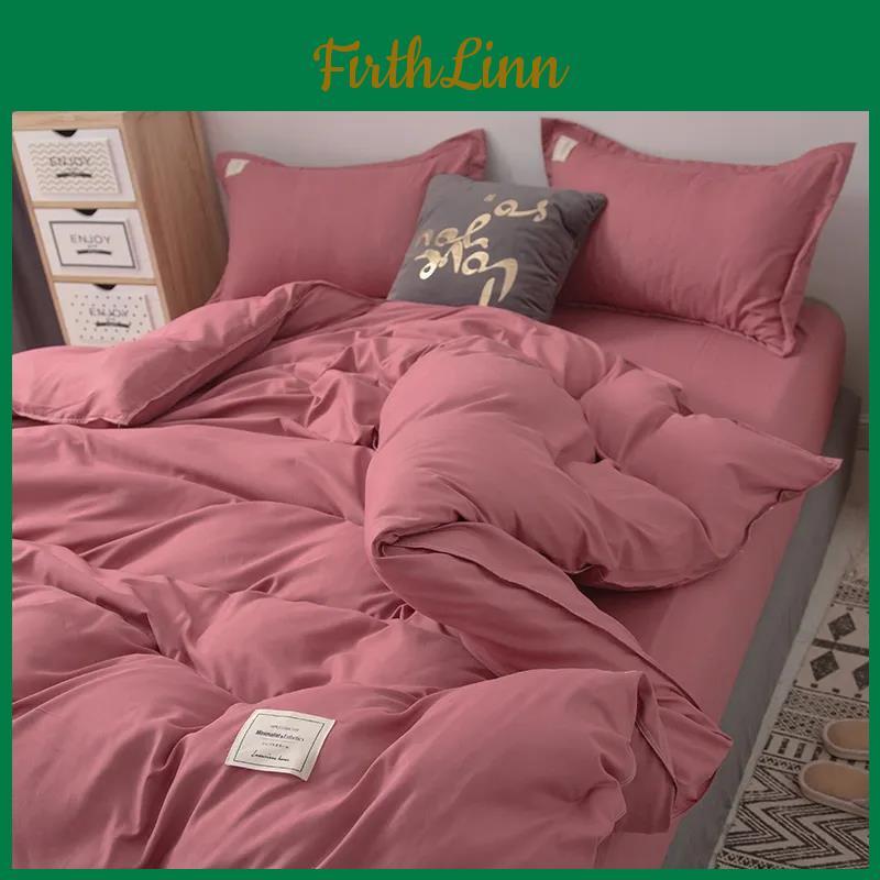 Simple Solid Nude Sleeping Color Washed Cotton Fourpiece Student Dormitory Soft Skinfriendly Thickened Bed Sheet Quilt Set
