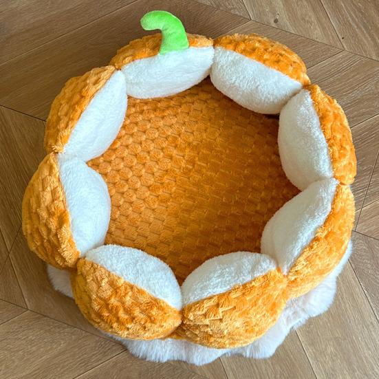 Pumpkin Cat Bed 16.5/19.7 In Soft Fleece Pet Mat Warm Dog