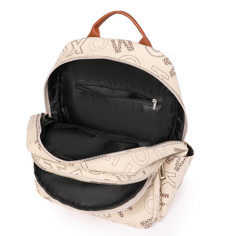 Leather Women Letter Printed Backpack Student Schoolbag Large Capacity Travel Bags