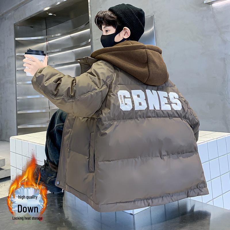 

Boys 2025 Winter Thick White Duck Down Jacket – Trendy and Warm Coat for Big Kids 130 cm кофейный