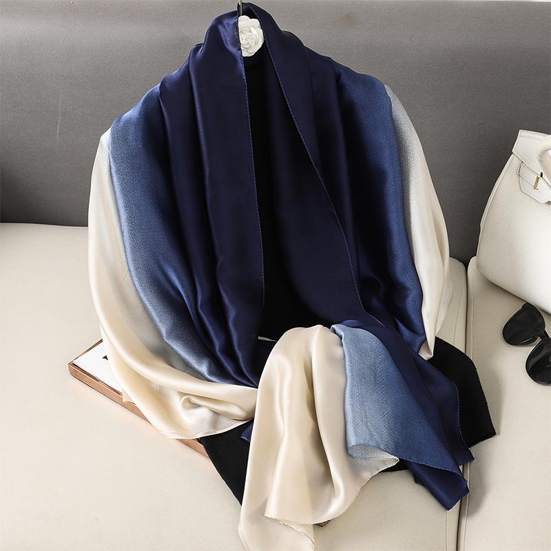 Casual Luxury Fashion Design  Silk Scarf Women Gradient Color Shawl Scarves Smooth Soft Muffler Hair Wraps Hijab