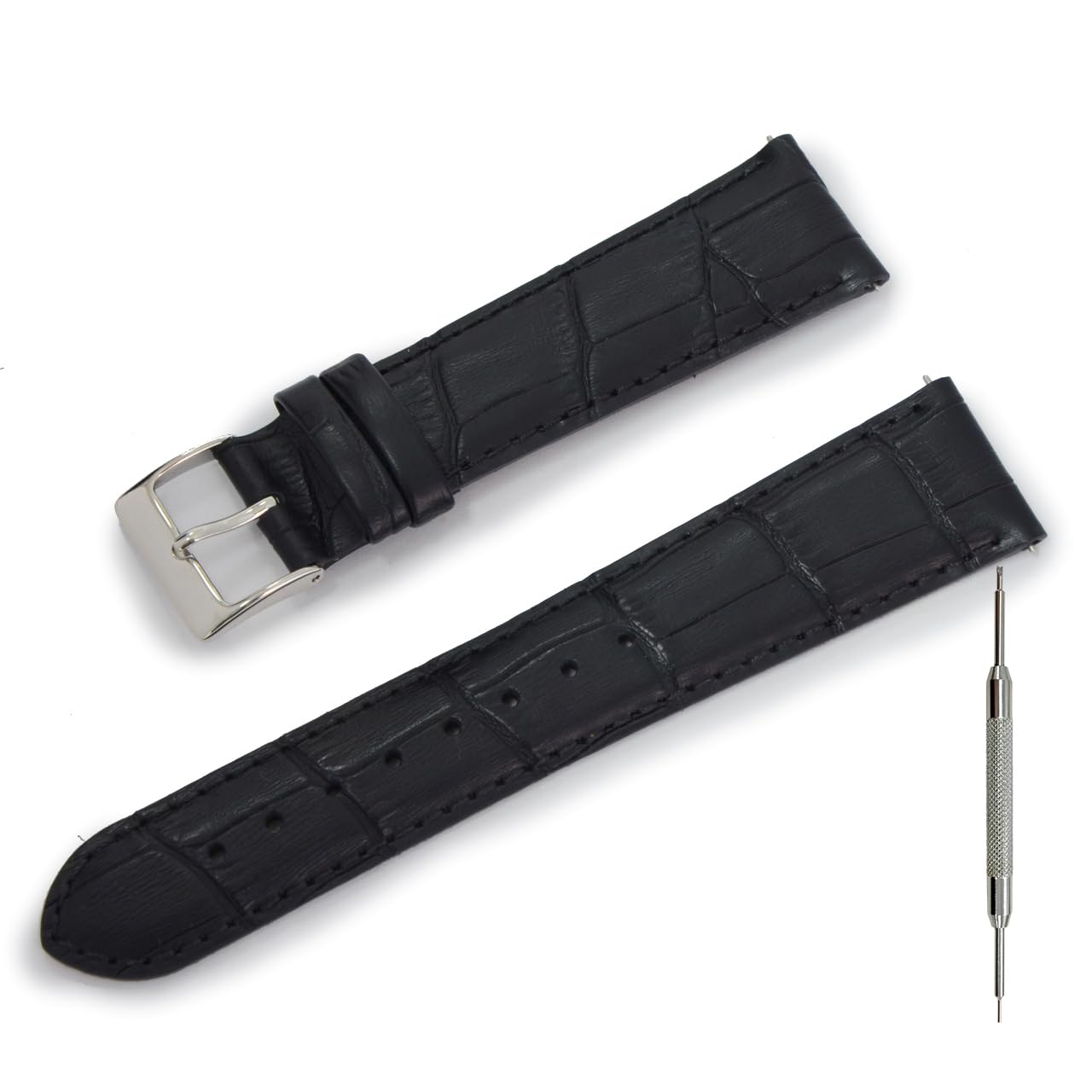 

CASSIS Calfskin Embossed Watch Strap, Waterproof Backing, AVALLON Series, 20mm, Black, with Replacement Tool, X1022238019020M