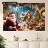 2D Weihnachts-Rentier-Wandteppich, Magische Winterlandschaft mit verschneitem Dorf und Rentieren
