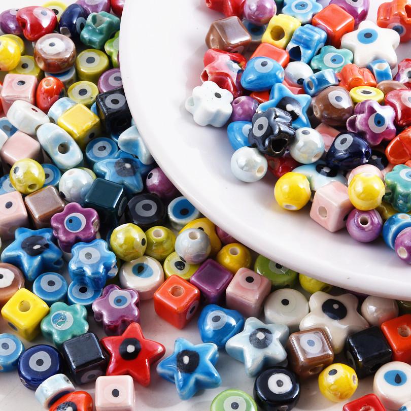 Different Style Random Mix Ceramic Beads For Jewelry Making Supplies Ball Flower Heart Star Loose Bead DIY Bracelets Accessories