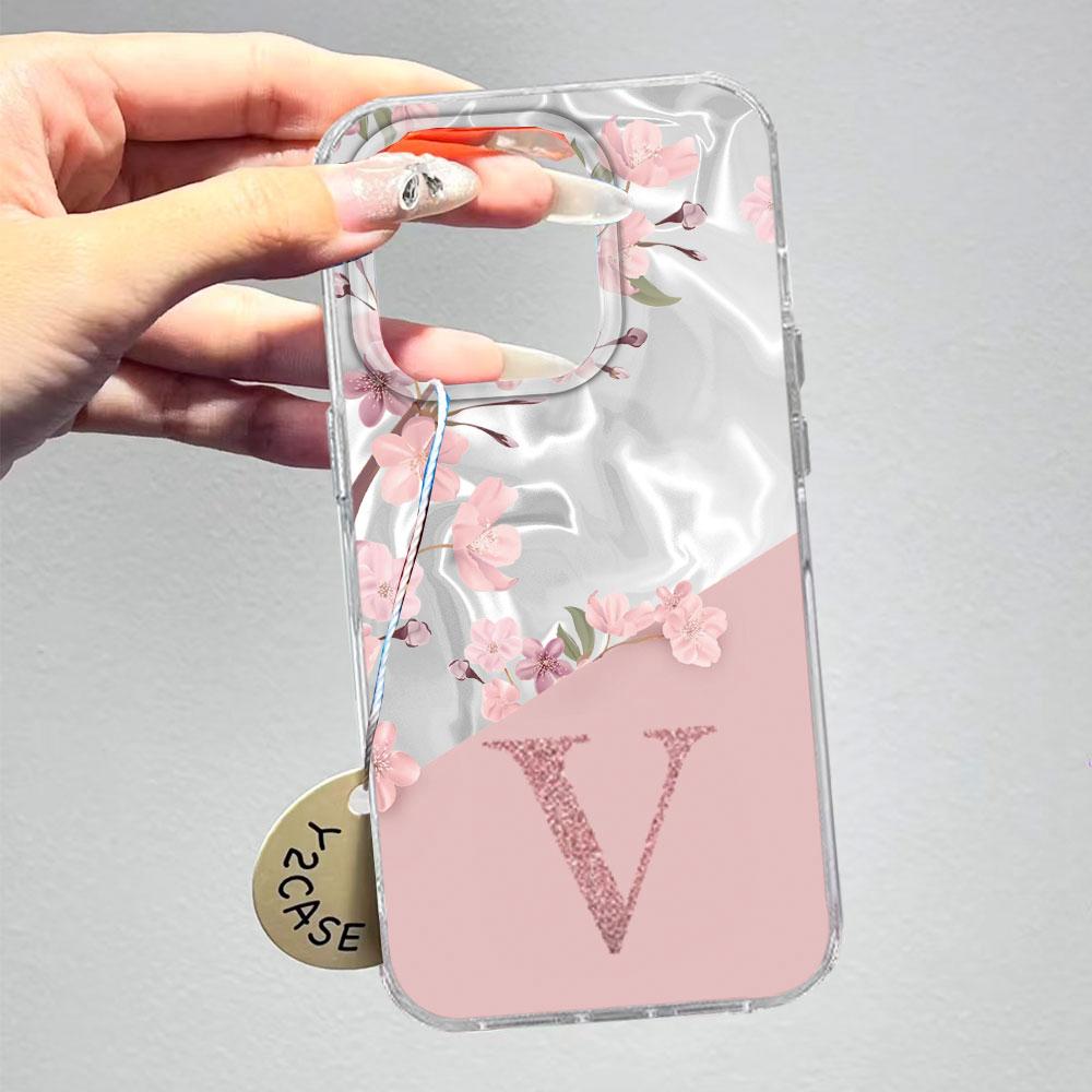 A Z Pink Letter Peach Flower Shockproof Phone Case For Samsung Galaxy A07 A17 A06 A16 A26 A36 A56 A12 A22 Shell Couple Cover