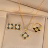 New Lucky Four-Leaf Clover Necklace, Earrings and Ring Set - Simple and Versatile Three-Piece Set