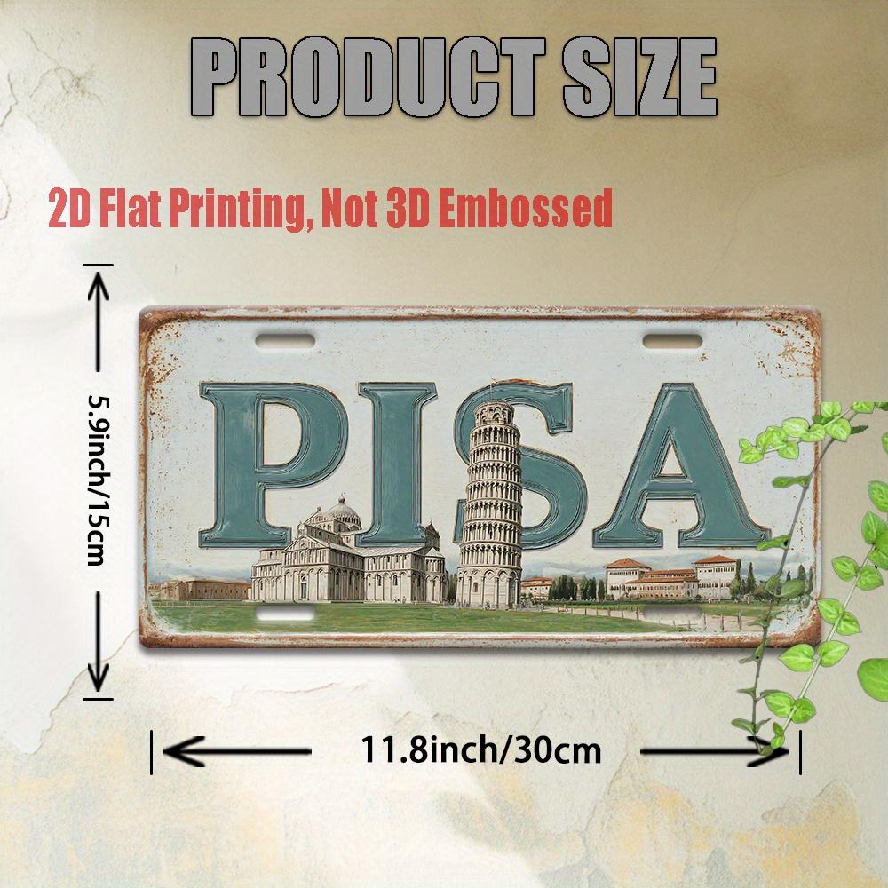 2D Flat Printing, Vintage Metal Sign, for Decorationg Only, Outdoor Wall Art, Pisa Italy Leaning Tower Retro Aluminum Sign
