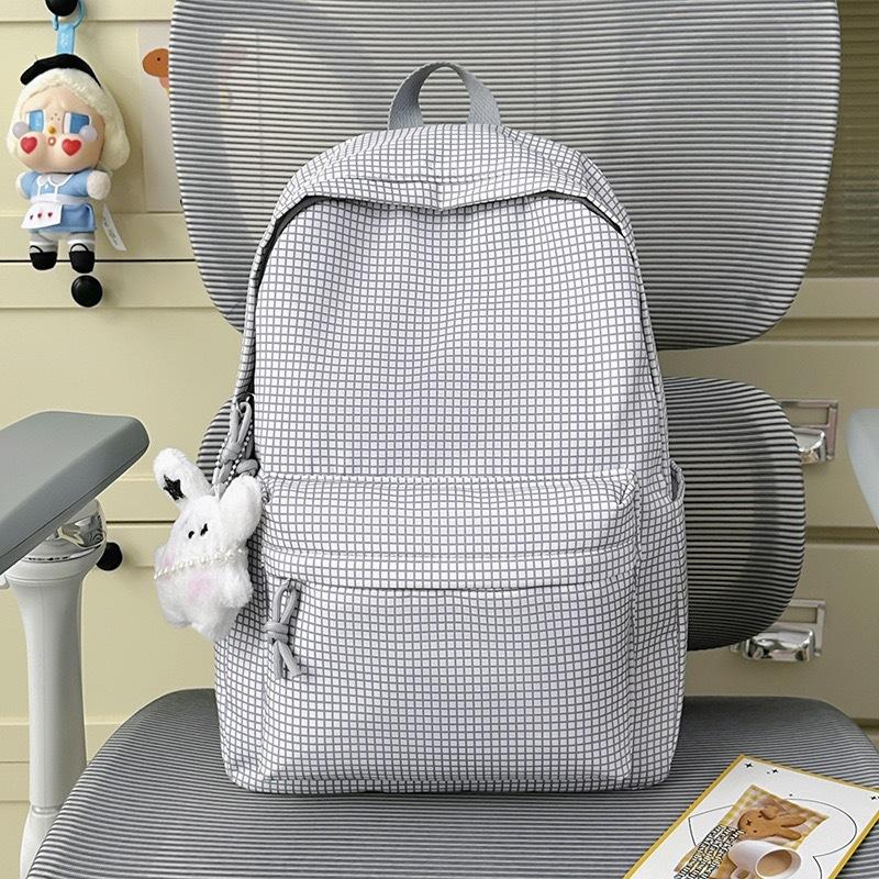 Schoolbag Japanese Simple Versatile Plaid Backpack Female Niche Design College Style Student Schoolbag Large Capacity Casual Backpack