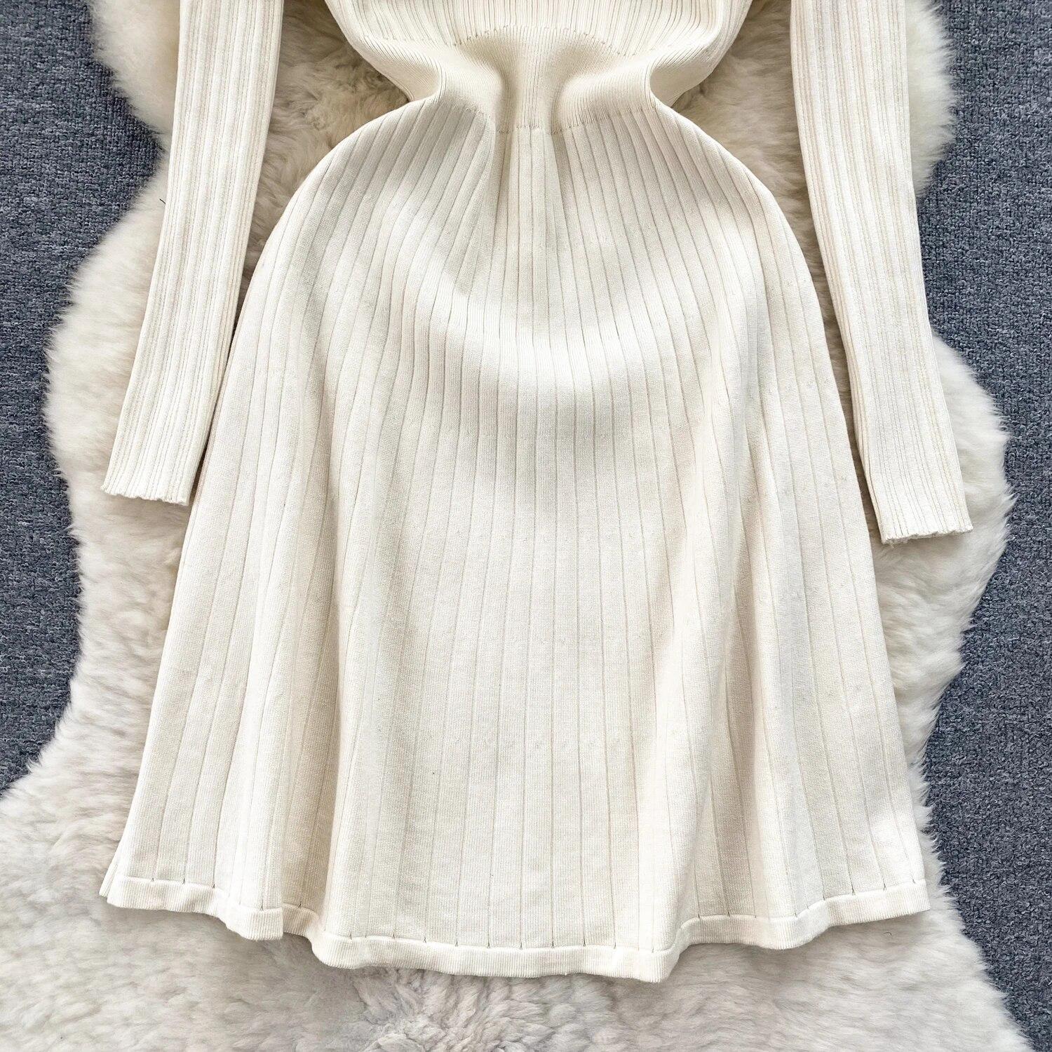 Вязаное платье женское осенне-зимнее новое шикарное облегающее платье-свитер с лацканами — фото 8