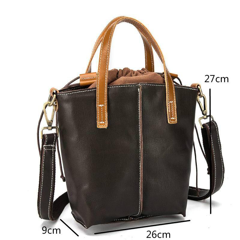 Johnature Leisure Women Bucket Bag Genuine Leather Vintage Handbag Real Cowhide Versatile Shoulder & Crossbody Bags