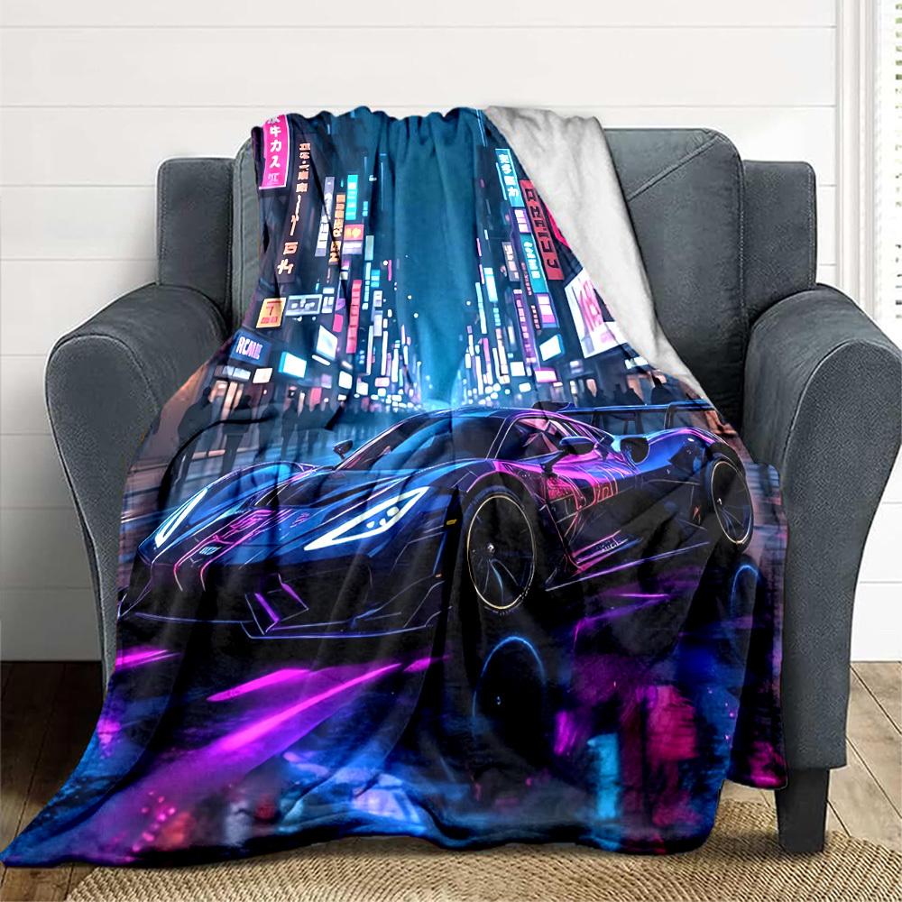 1pc Neon Cityscape Blanket Lightweight Flannel Blanket Throw Blanket For Sofa, Bed, Travel, Camping, Livingroom, Office, Couch