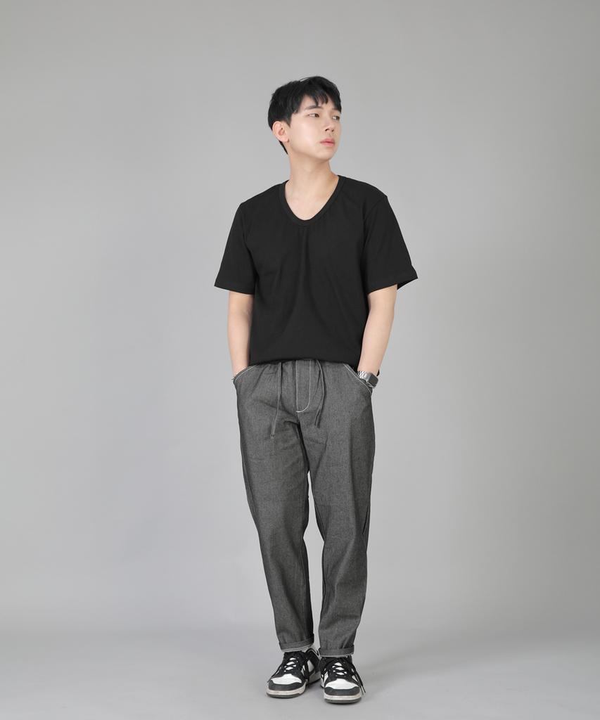 Seinteukeulu Bridgefill Elastic Waist Pants Bwd-324 Gray Black Denim Whs