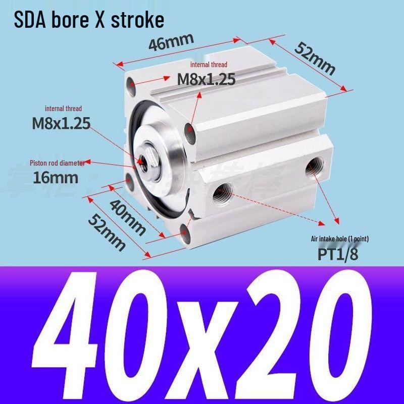 SDA Mini Pneumatic Cylinder, High Thrust, Thin Type, Bore Sizes 20/25/32/40/50