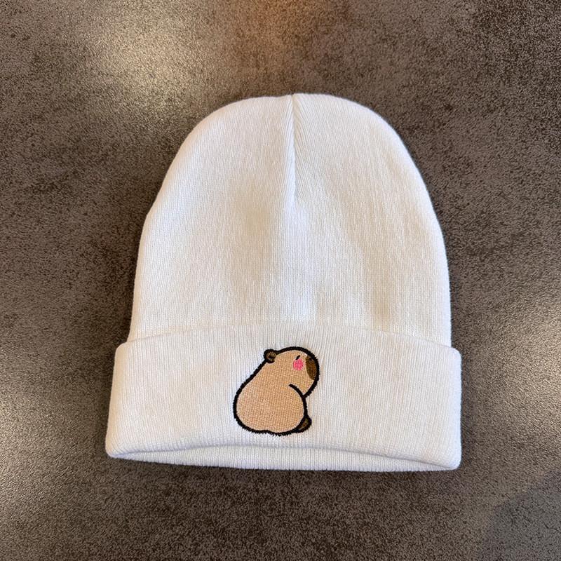 Fashion Knitted Hat With Capybara Embroidery Design Suitable For Daily Use