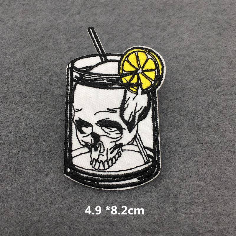 Black And White Embroidered Patches For Clothing Punk Bottle Skull Applications Iron On Patches Sewing Clothes Stickers