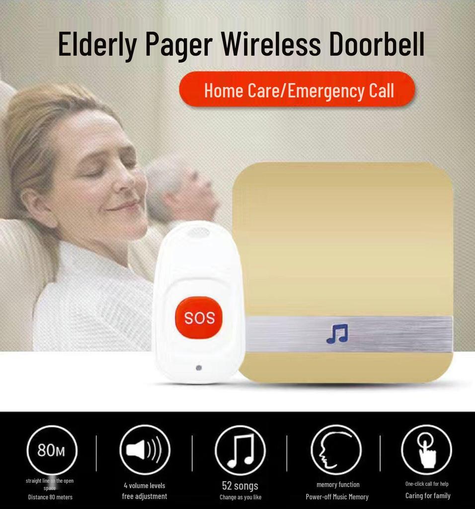 Senior Wireless Emergency Call Button for Long-Distance Assistance: One-Touch Bedside Alarm Bell