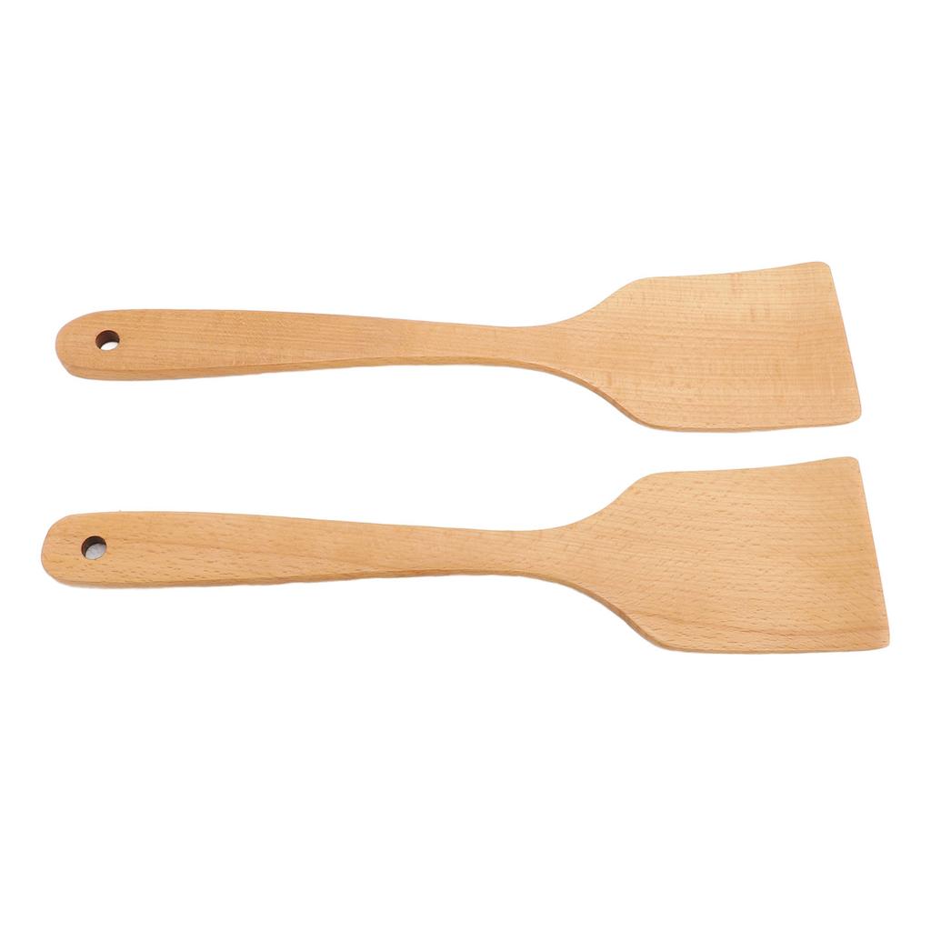 2 STÜCK Holzspatel Kochwender Buchenholz Langer Griff Breit Flach Bratspatel für Küche