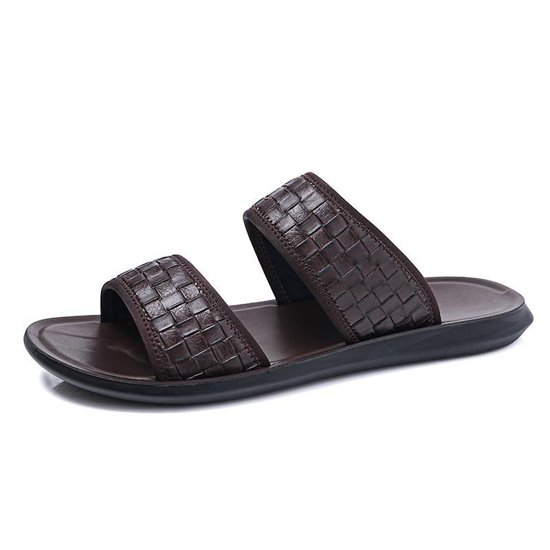 Men Black Leather Slippers Flats Summer Brown Sandals Outdoor White Wide Head Beach Shoes for Father Over Sized 46 47 48